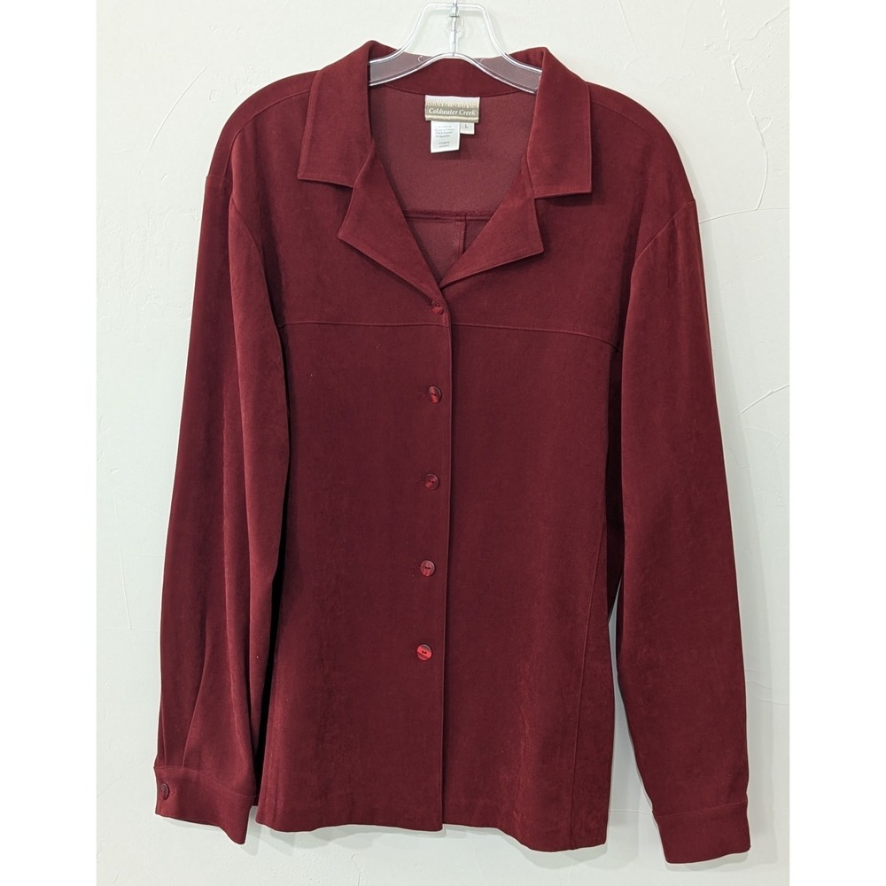Coldwater Creek Women's Button Up Large Rusty Red Long Sleeve Faux Micro Suede